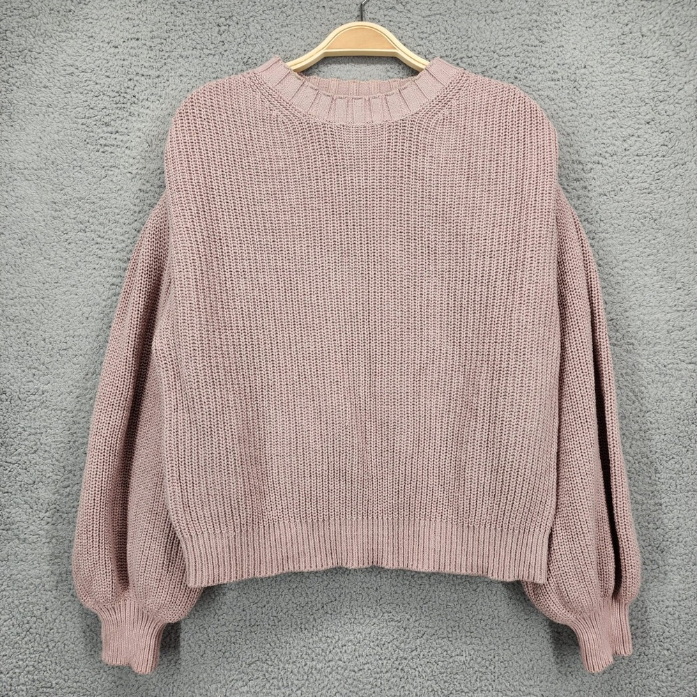 Mustard Seed Womens Dusty Rose Pink Balloon Sleeve Knit Sweater T13479 Medium